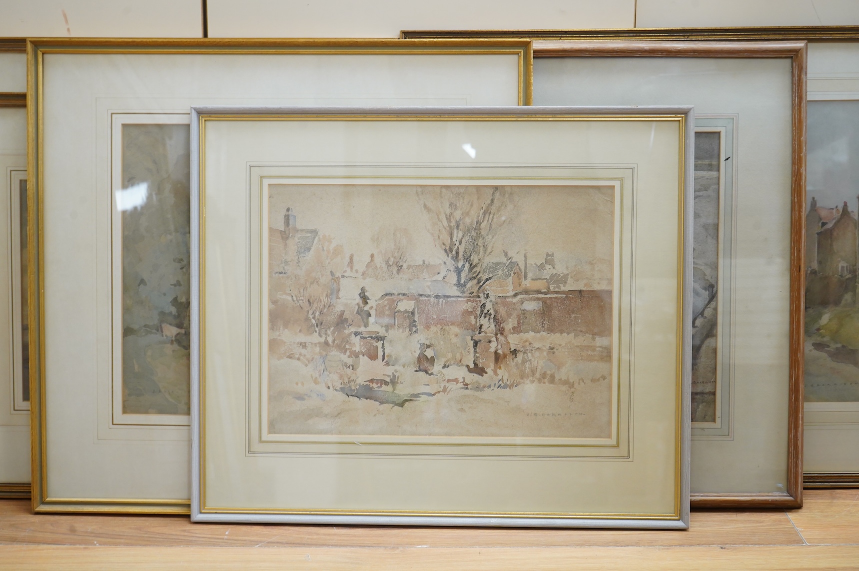 John Brown Harrison (1876-1958), Six Yorkshire views to include estuary scenes and a town scene with church, some signed, watercolours